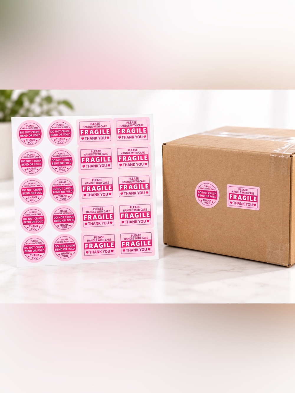 Fragile Stickers - Pink Handle With Care Labels (100 Pack) - Picture 3 of 3